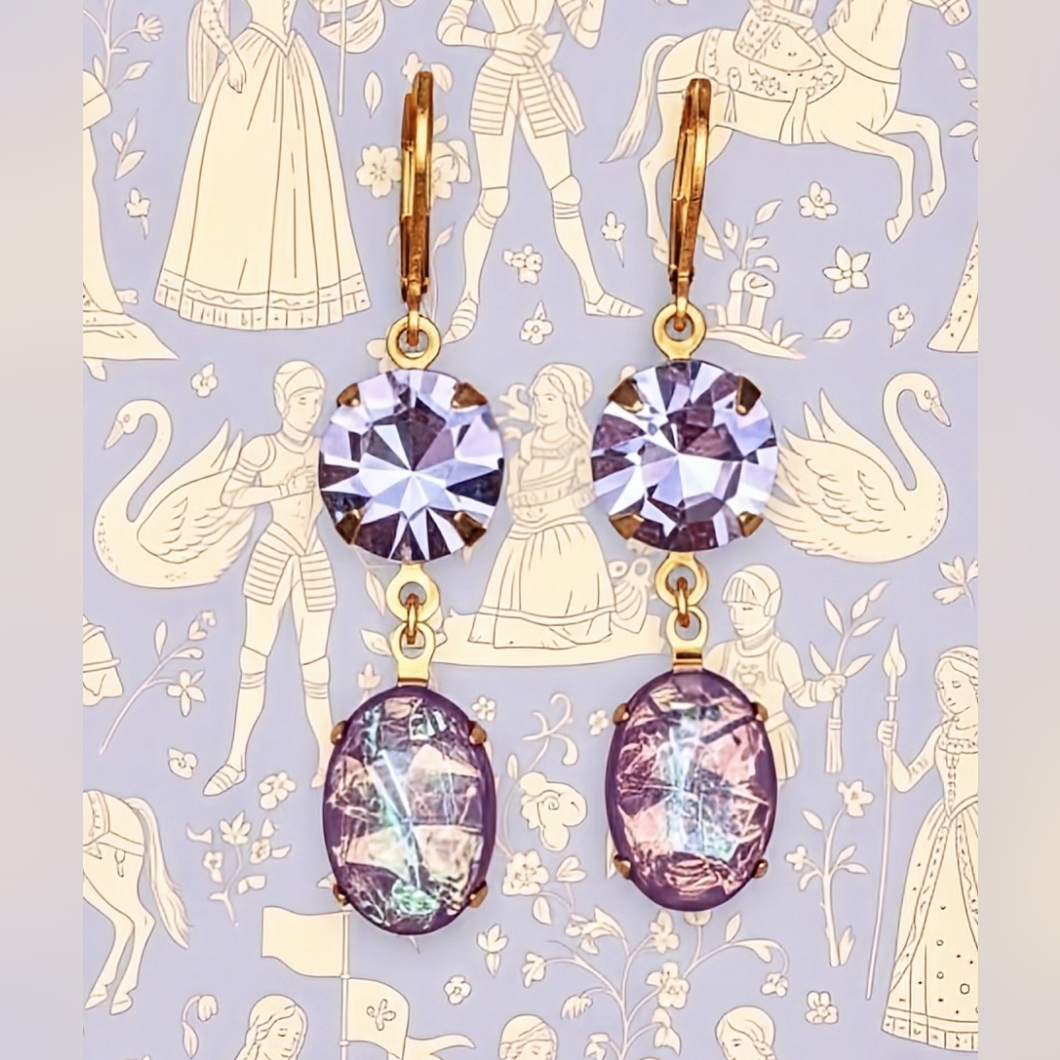 Swarovski Purple Crystal Purple Fire Opal Faux In Gold Plated Drop Earrings 25$